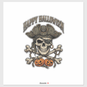 Sticker Joyeux Halloween Crâne de Pirate Os Croisés Citrou