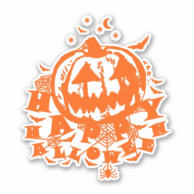 Sticker Joyeux Halloween Jack-o'-lantern Citrouille Orange (Devant)