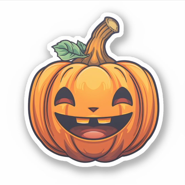 Sticker Joyeux Jack-O-Lantern mignon Citrouille orange Hal (Devant)