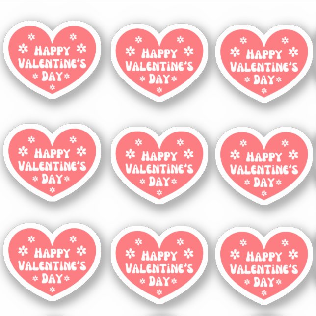 Sticker joyeux jour des valentines, rétro rouge blanc 9 co (Devant)