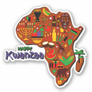 Sticker Joyeux Kwanzaa Carte de l'Afrique Kiss Cut