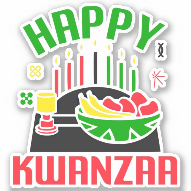 Sticker Joyeux Kwanzaa Icons Fête bougies, Kiss Cut (Devant)