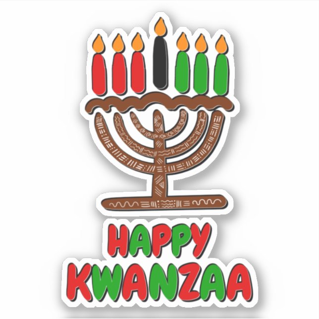 Sticker Joyeux Kwanzaa Rouge Jaune Vert Bougies (Devant)