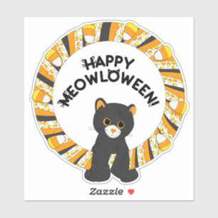 Sticker Joyeux Meowloween Chat noir Halloween Corn bonbon