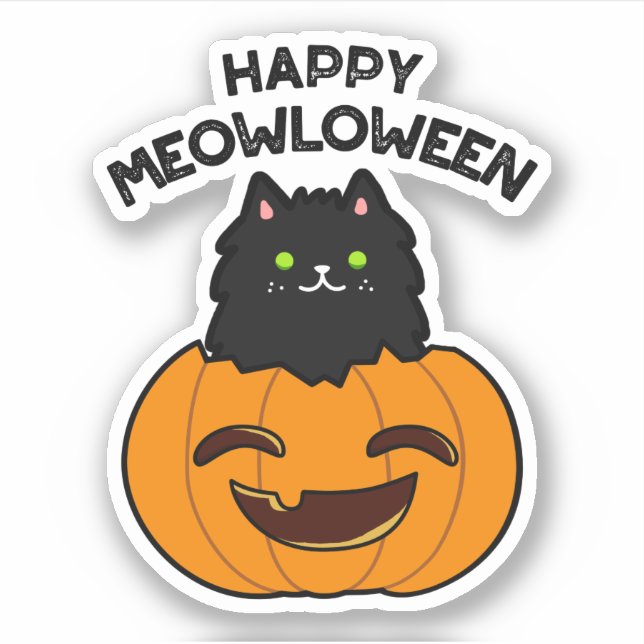 Sticker Joyeux Meowloween Funny Halloween Pun (Devant)