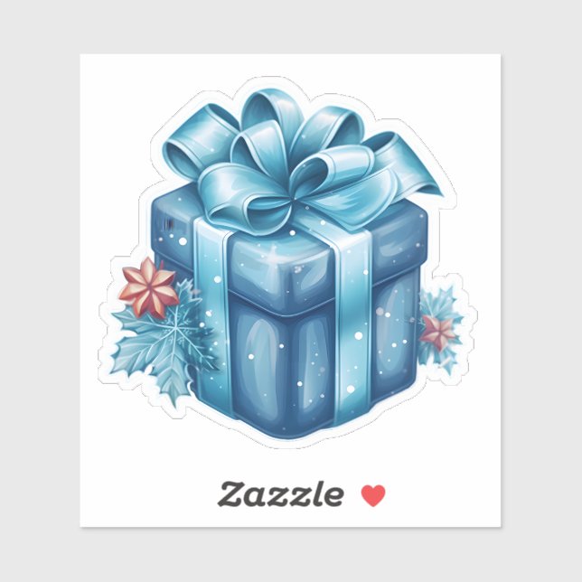 Sticker Joyeux Noël Blue Festive boîte cadeau avec Bow (Feuille)