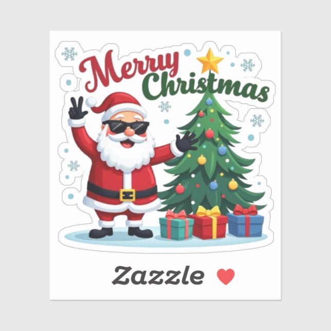 Sticker Joyeux Noël | Conception père Noël & Arborescence (Feuille)