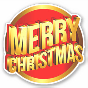 Sticker Joyeux Noël, effet 3D, Red Gold Text Kiss Cut