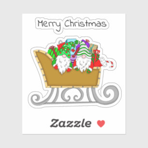 Sticker Joyeux Noël   Gnomes dans un traîneau festif