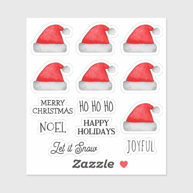 Sticker Joyeux Noël. Joyeux casquette rouge du Père Noël (Feuille)