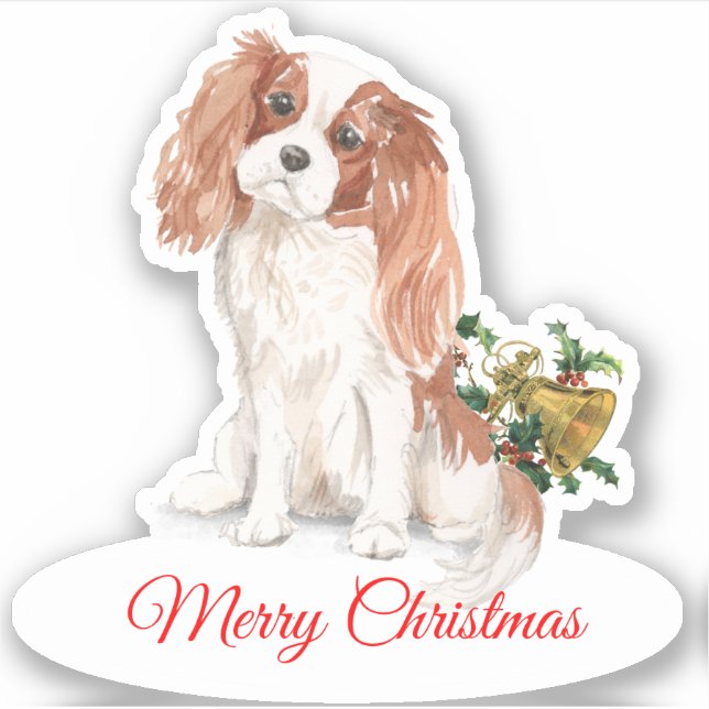 Sticker Joyeux Noël K Charles Spaniel Custom-Cut Vinyl (Devant)