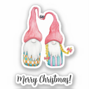 Sticker Joyeux Noël mignon Gnomes d'hiver en amour