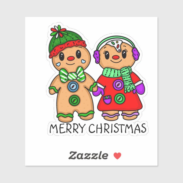 Sticker Joyeux Noël mignonne pain d'épices Hommes Couple (Feuille)
