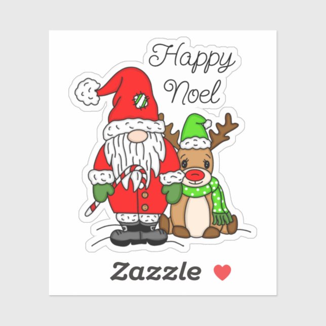 Sticker Joyeux Noël Noel Gnome Père Noël et Reindeer (Feuille)