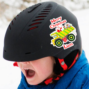 Sticker Joyeux Noël Père Noël dans un Elfe de benne, Renne