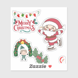 Sticker Joyeux Noël Père Noël Patinage Enfants Vacances