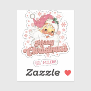 Sticker Joyeux Noël Retro Typographie Père Noël Pink Casqu