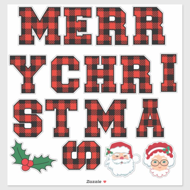 Sticker Joyeux Noël Rouge Buffalo Lettres Plaid (Feuille)