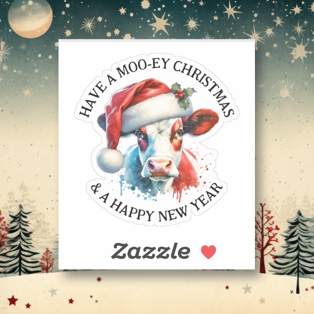 Sticker Joyeux Noël | Vache amusante à Santa Hat (Créateur téléchargé)