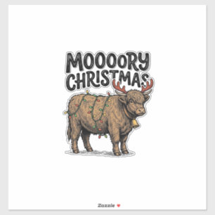 Sticker Joyeux Noël Vache Highland Gravure Vintage T