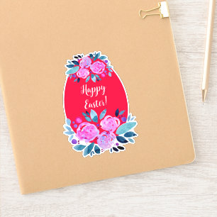 Sticker Joyeux oeuf rouge fleuri à l'aquarelle de Pâques