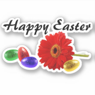 Sticker Joyeux Oeufs de Pâques colorés avec Gerbera