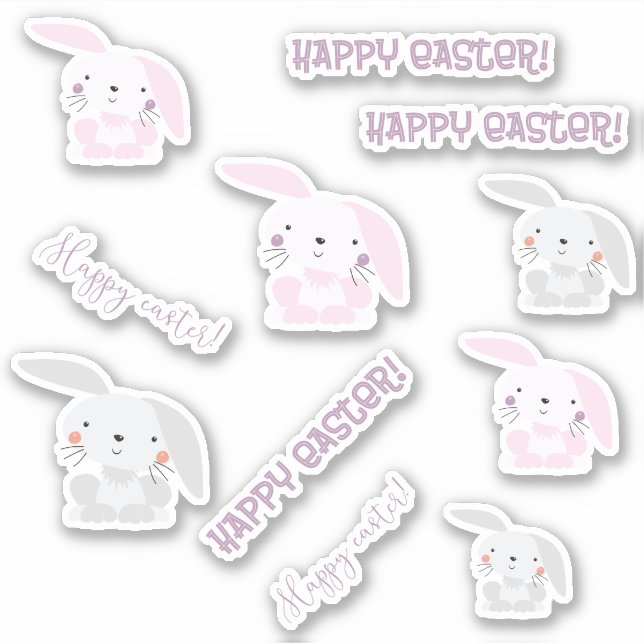 Sticker Joyeux Pâques ! Beaux Bunnies Pâques Enfants (Devant)