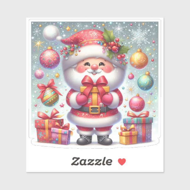 Sticker Joyeux Père Noël Avec Cadeaux Festifs (Feuille)