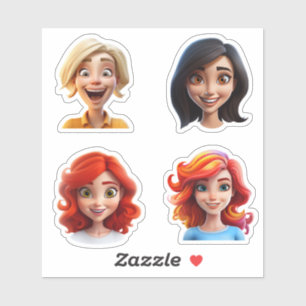 Sticker Joyeux personnage de dessin souriant Visages fémin