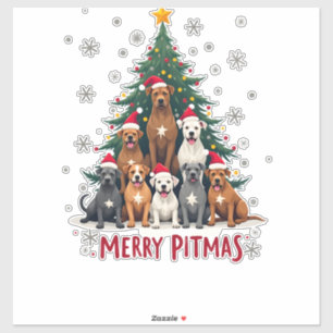 Sticker Joyeux Pitmas Pitbull Chien Pull de Noël Moche Tr