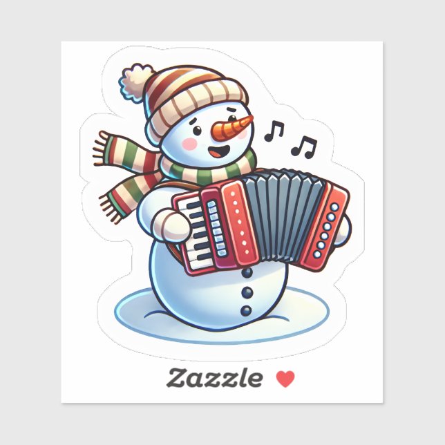 Sticker Joyeux Snowman Jouer Accordion (Feuille)