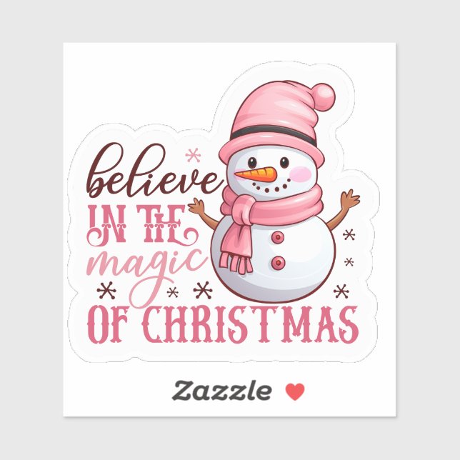 Sticker Joyeux Snowman rose se propage Noël Cheval (Feuille)