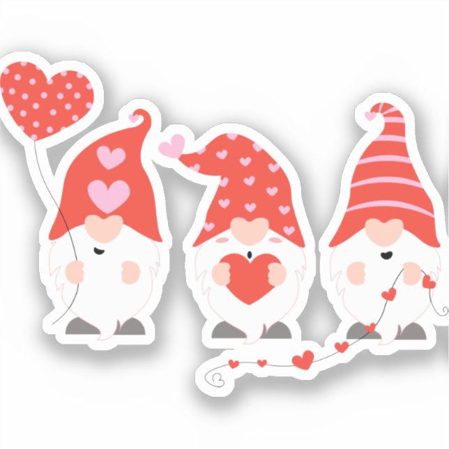 Sticker Joyeux Valentin Gnomes Rouge Rose (Recto)