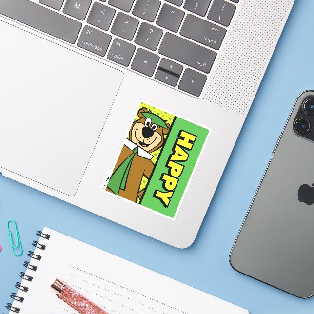 Sticker Joyeux Yogi Bear (Ordinateur portable avec iPhone)