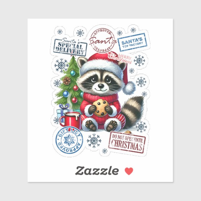 Sticker Joyful Raccoon Celebrates Christmas! (Feuille)