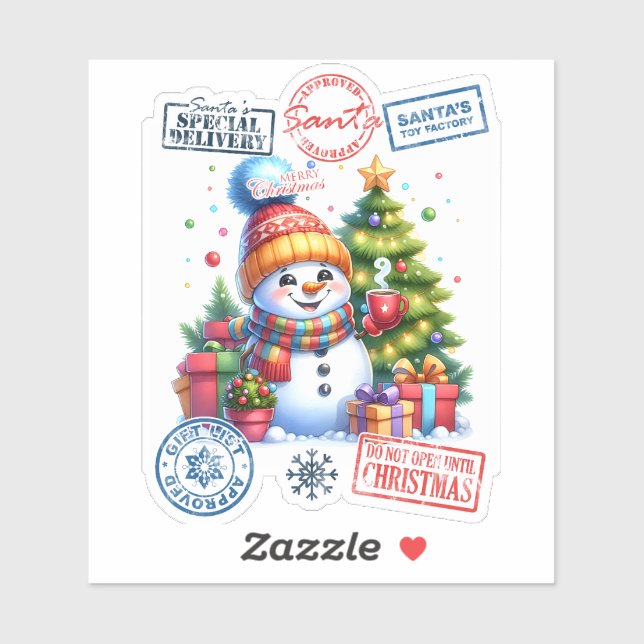 Sticker Joyful Snowman fête Noël (Feuille)