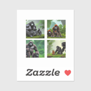 Sticker Jungle Gems : Une famille Animée de gorilles