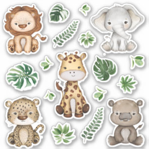 Sticker Jungle Safari Animaux sauvages Feuilles tropicaux