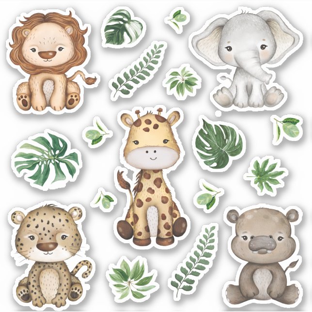 Sticker Jungle Safari Animaux sauvages Feuilles tropicaux (Devant)