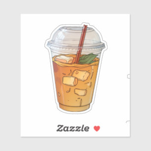 Sticker jus avec glace dans une tasse en plastique