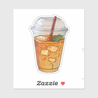 Sticker jus avec glace dans une tasse en plastique