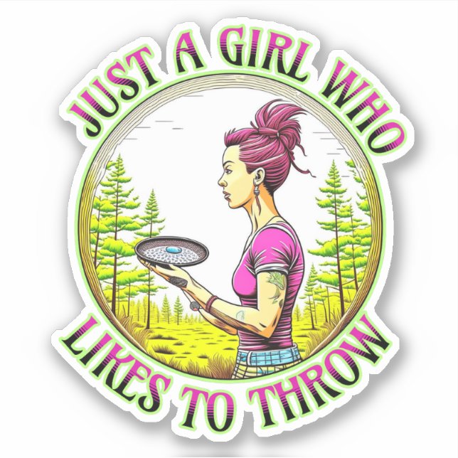 Sticker Juste une fille qui aime lancer | Disk Golf (Devant)