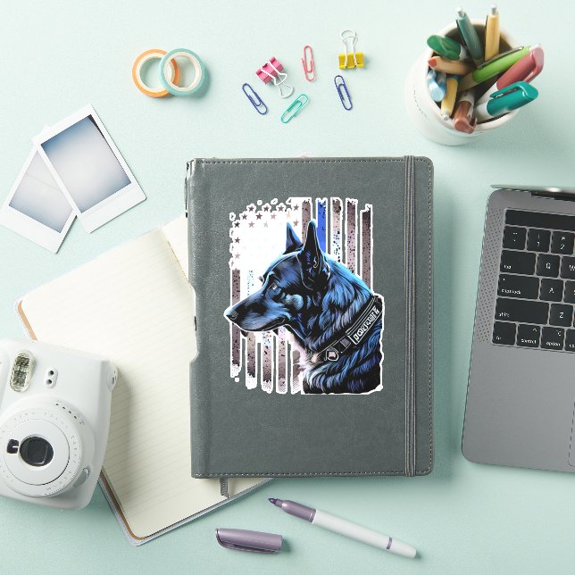Sticker K9 Berger Allemand Police Chien Mince Ligne Bleue  (Couverture iPad)