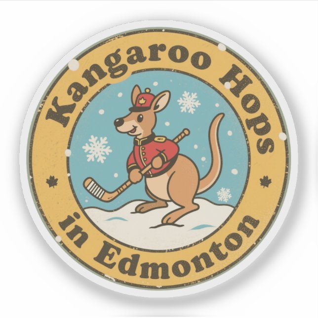 Sticker Kangourou de hockey drôle d'Edmonton (Devant)