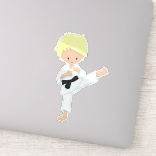 Sticker Karate Boy, Joli Garçon, Cheveux Blond, Ceinture N