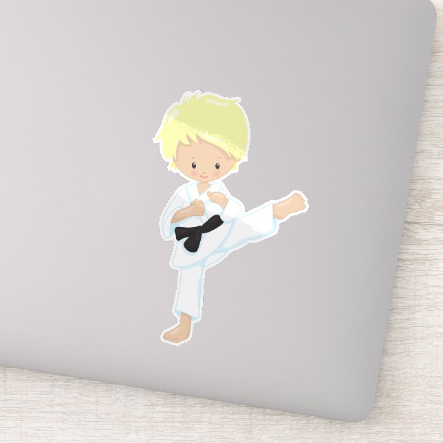 Sticker Karate Boy, Joli Garçon, Cheveux Blond, Ceinture N (Détail)