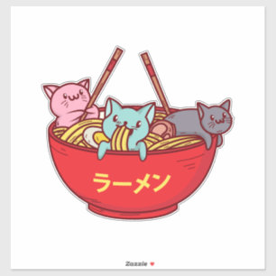 Sticker Kawaii Anime Chat Funny Adorable Ramen Japonais