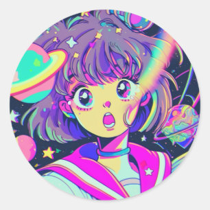 Sticker Kawaii Anime Girl in Space