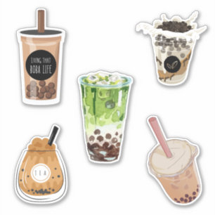 Sticker Kawaii Aquarelle tendance Boba Milk tea