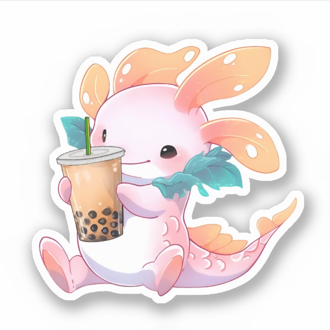 Sticker Kawaii Axolotl & Boba Tea (Devant)